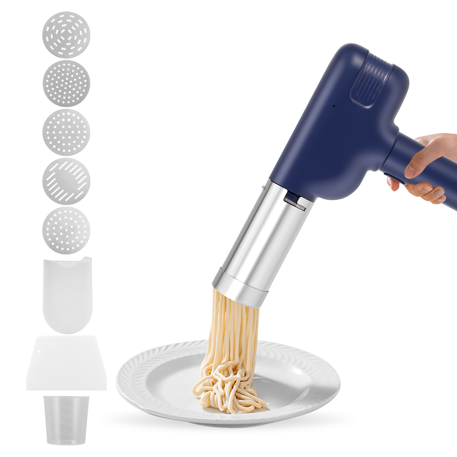 Pasta Machine Electric - Handheld draagbare elektrische pastamachine met 8-opzetstukken